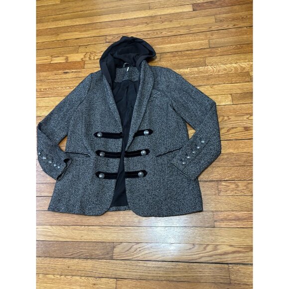 Free People Womens Open Front Jacket Size Medium Gray Hooded Poly Wool Tweed - Picture 2 of 11